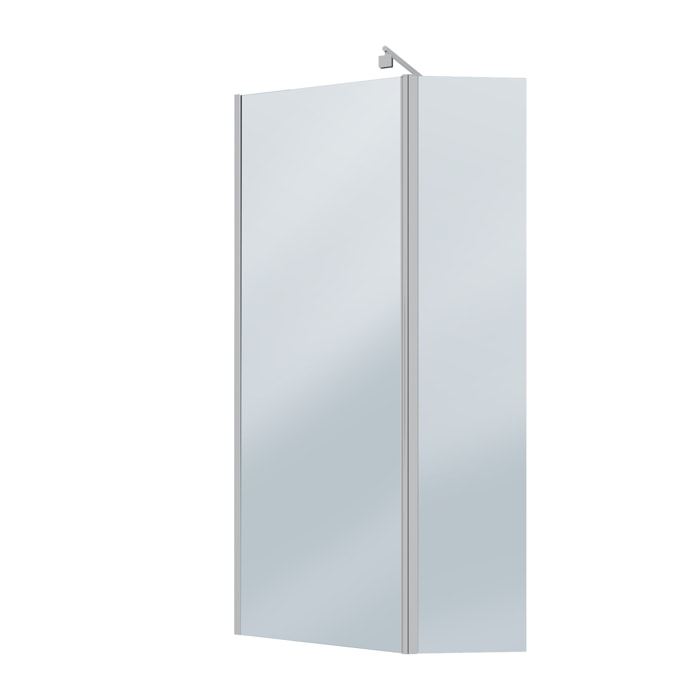 Paroi de Douche et Volet Pivotant 90+40x200cm - Verre Fumé + Barre Fixation Chrome