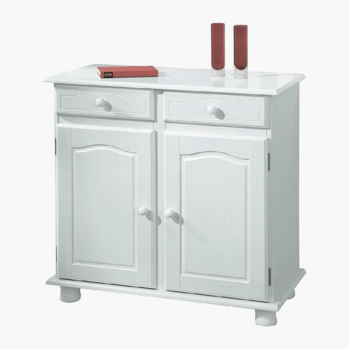 Buffet 2 ante 2 cassetti in pino massello verniciato ad acqua bianco, 88x43x87h cm colore Bianco