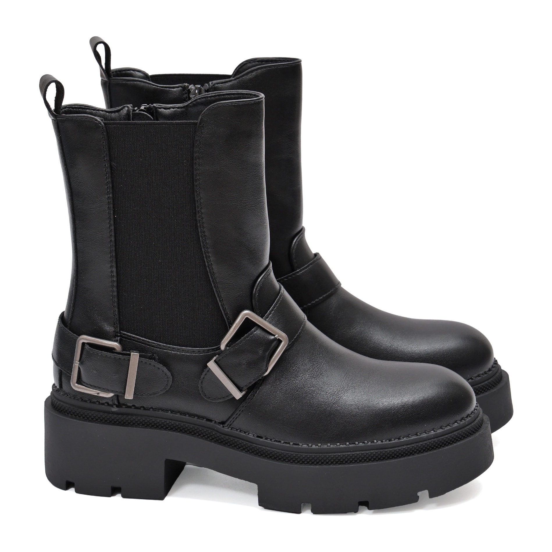 Stivaletto in simil pelle con fascia elastica e cinturini