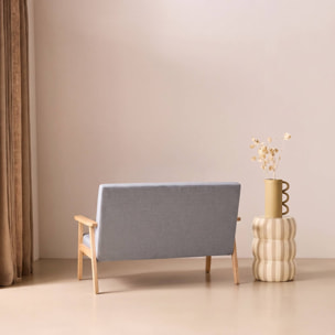 Canapé banquette 2 places bois d'hévéa tissu ISAK