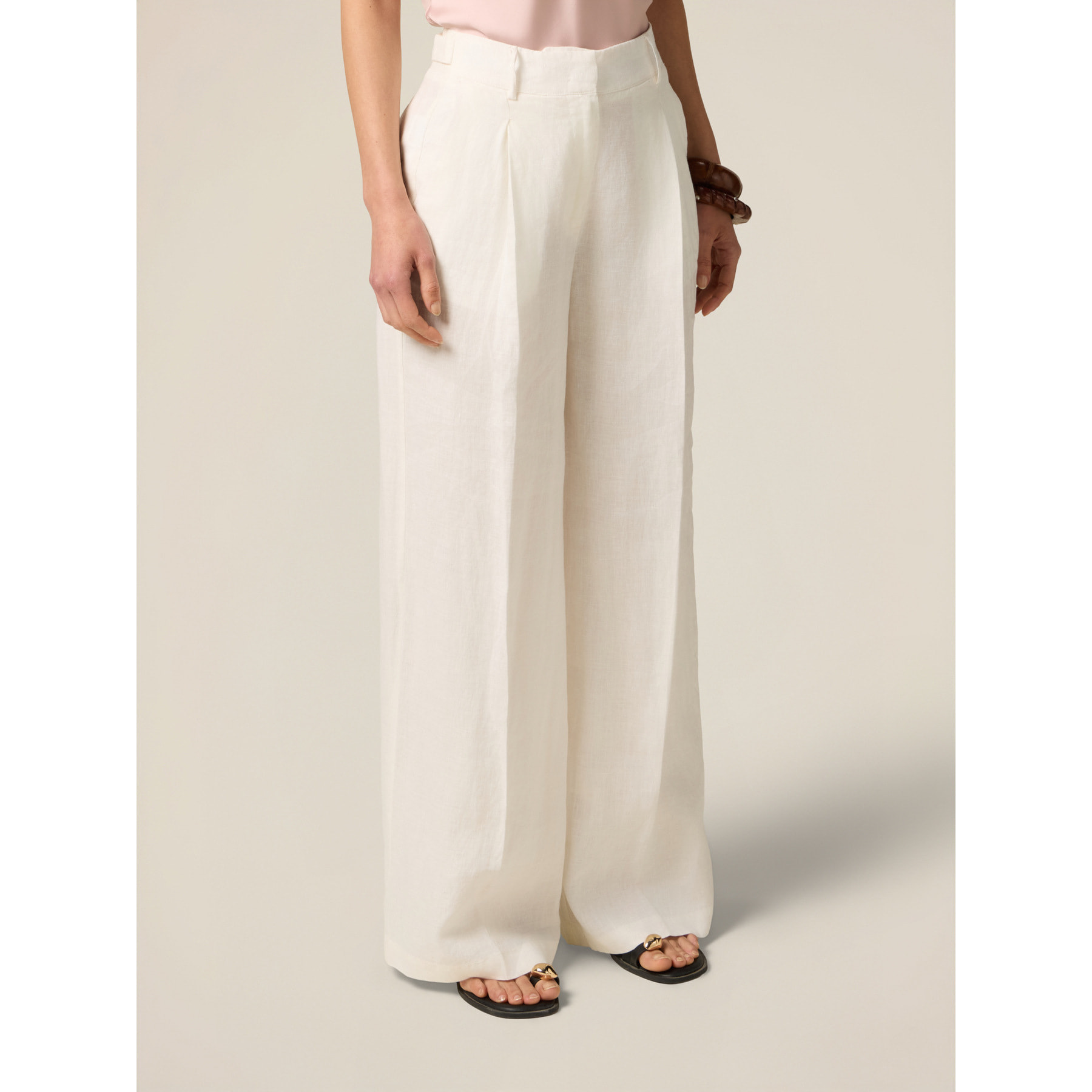 Oltre - Pantalones palazzo 100% lino - Blanco