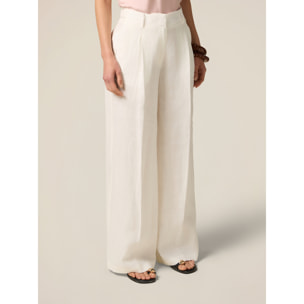 Oltre - Pantalones palazzo 100% lino - Blanco
