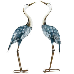 Set de 2 Piezas Estatuas de Jardín de Grulla de Acero Esculturas de Garza para Exteriores Adornos de Grulla para Decoración de Césped Patio Estanque