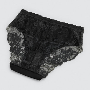 Slip midi in cotone con pizzo nero