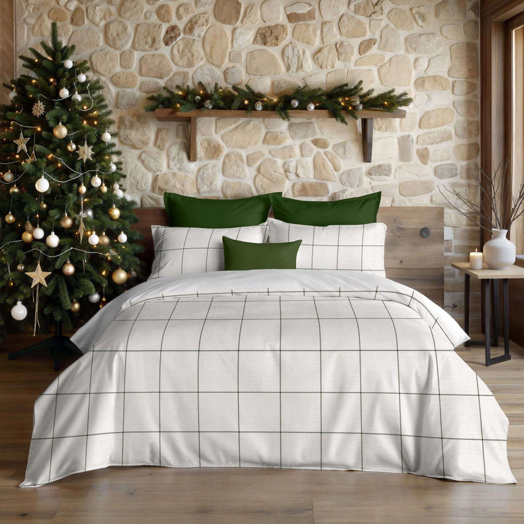 Housse de couette avec pressions Green Windowpana