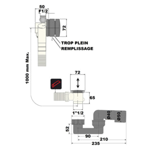 Vidage de baignoire PAINI remplissage par le trop plein 90 cm Chromé