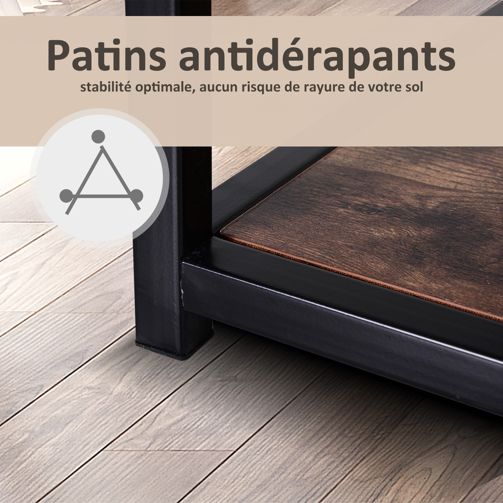 Meuble TV design industriel dim. 120L x 40l x 45H cm grand plateau 2 étagères panneaux particules coloris boisé métal noir