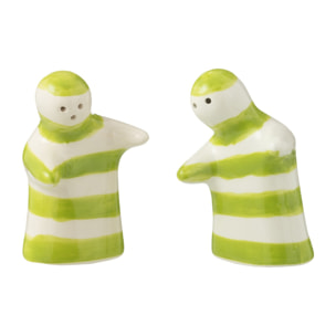 J-Line salière + poivrière Granada Stripes - céramique - blanc/vert