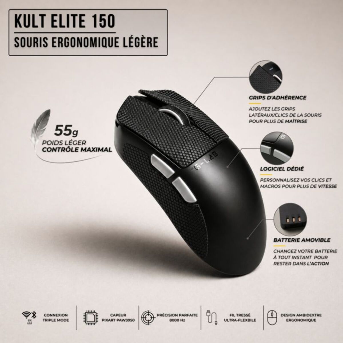 Souris Gamer Sans Fil THE G-LAB KULT ELITE M150