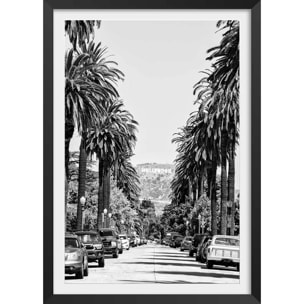 Affiche paysage Los Angeles Beachwood drive Affiche + cadre en bois - Noir