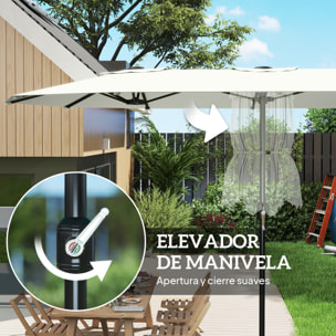 Sombrilla Doble 4,6x2,6 m, Sombrilla Terraza Exterior con Manivela Manual, Protección UV50+, Funda Protectora, Resistente al Agua, Parasol para Jardín, Terraza, Patio, Blanco Crema