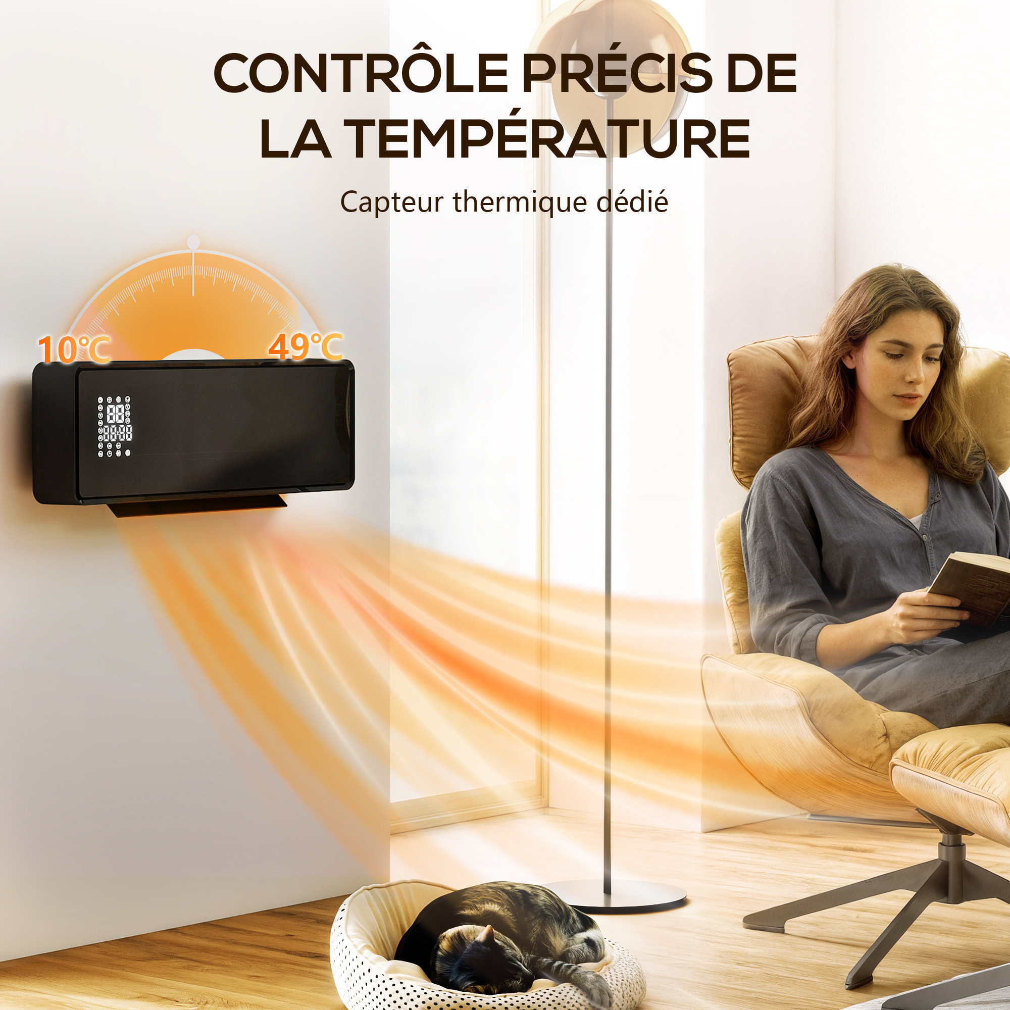 Chauffage soufflant mural 2000W chauffage céramique PTC radiateur réglable timer oscillant télécommande blanc
