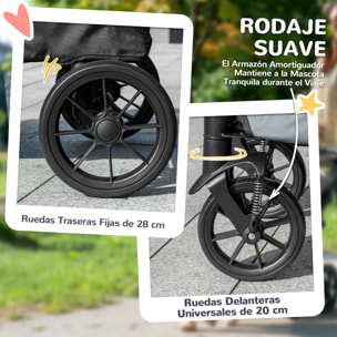 Carrito para Perros Plegable Cochecito para Perros Grandes hasta 30 kg con Ruedas Grandes Correas de Seguridad Marco Amortiguador Cojín Lavable 124x67x100 cm Gris