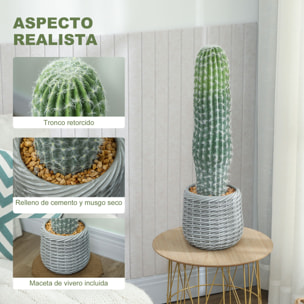 Cactus Artificial 66 cm, Planta Artificial Decorativa con Maceta, para Decoración del Interior, Hogar, Oficina, Salón, Verde