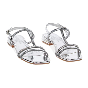 Sandalias bajas plateadas de espejo con piedras