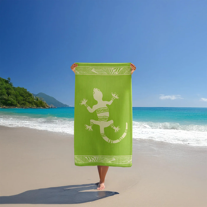 Serviette de plage éponge velours Jacquard Vert 90x170 400g/m² - Cosmo
