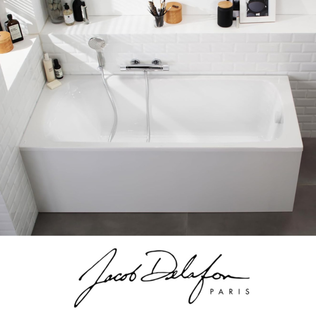 Pack baignoire droite 170 X 75 Brive + pare bain avec vidage blanc