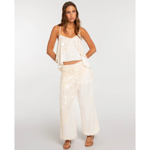 Pantalón ancho de mujer con bajo fruncido