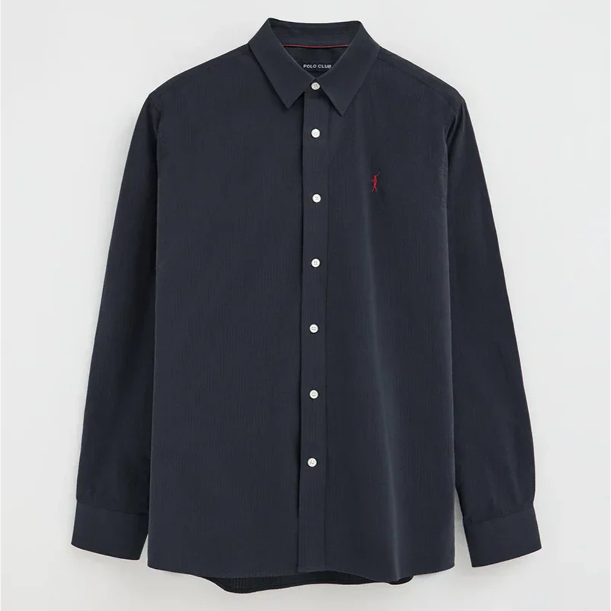 Camicia blu marino effetto stropicciato regular fit con logo Rigby Go