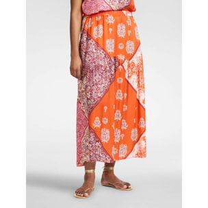 Elena Mirò - Falda larga en viscosa estampada - Naranja sol