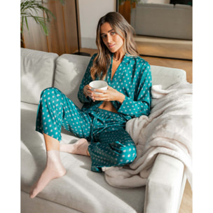 Pijama de Mujer Largo Camisero Verde | Pijamas Bonitos THE-ARE