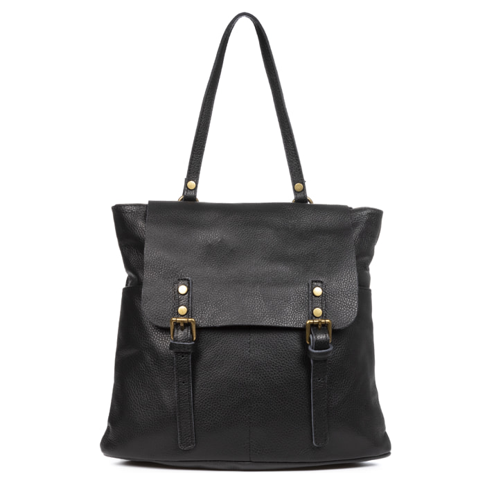 FIRENZE ARTEGIANI Amatre Borsa zaino da donna. Dollaro vera pelle Made in Italy 36x15x32 Cm. Colore nero