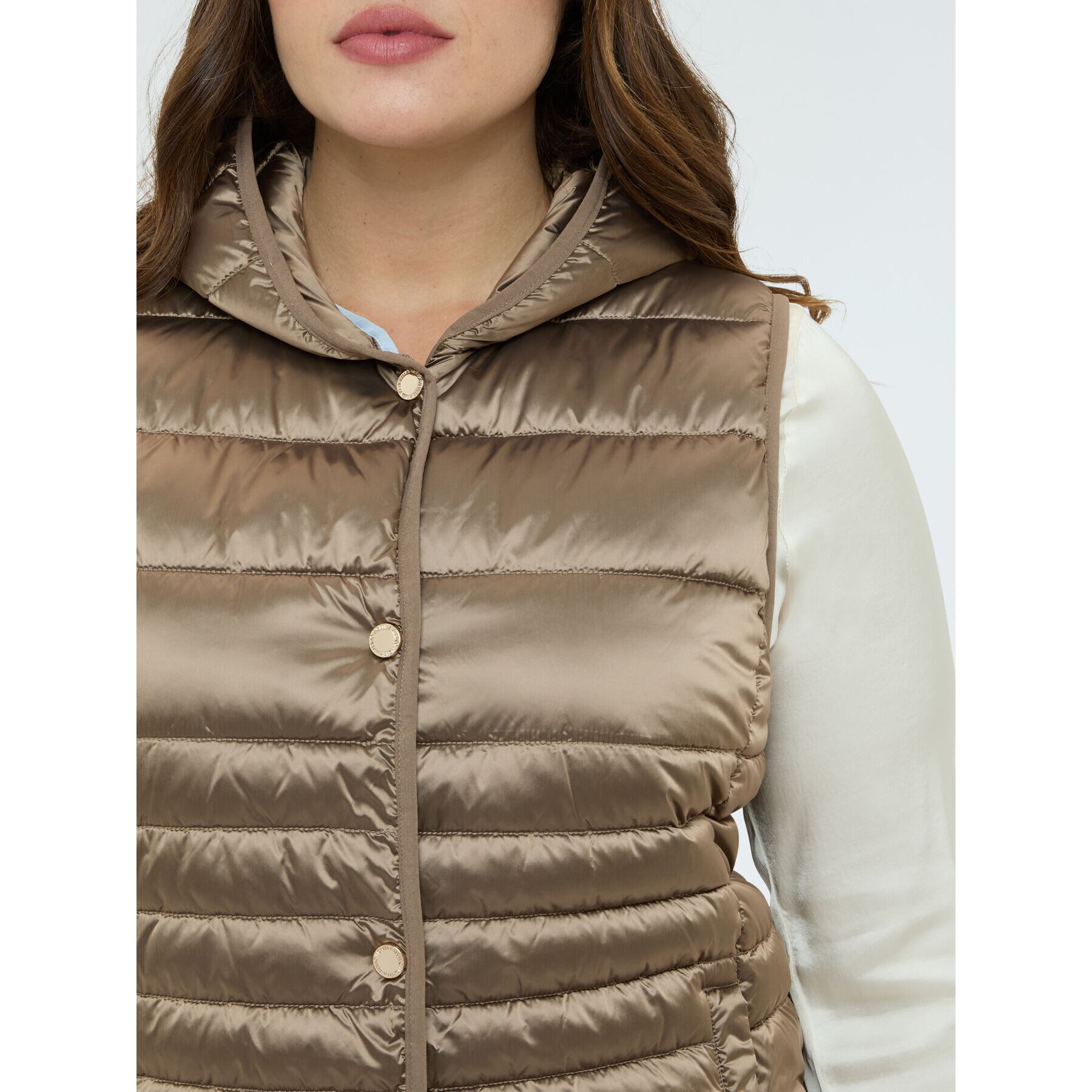 Fiorella Rubino - Piumino smanicato con cappuccio - Marrone