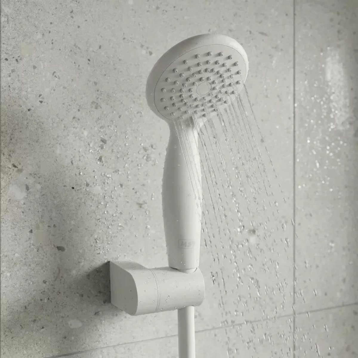 Pommeau de douche Vicente Blanc matt Ø 80 mm avec support mural et flexible 150 cm