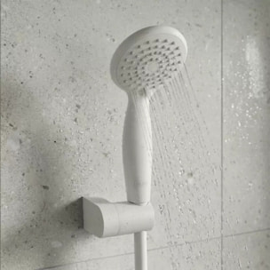 Pommeau de douche Vicente Blanc matt Ø 80 mm avec support mural et flexible 150 cm