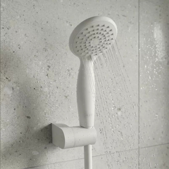 Pommeau de douche Vicente Blanc matt Ø 80 mm avec support mural et flexible 150 cm