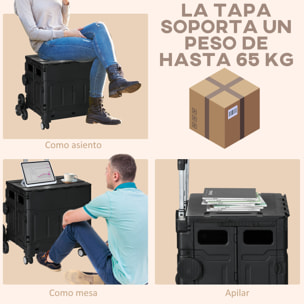 Carrito de la Compra Plegable Carrito para Supermercado con 2 Ruedas Longitud de Mango Ajustable Capacidad 35 Litros para Oficina Escuela Hogar 48x43x95 cm Negro