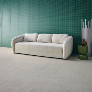 Canapé convertible 3 places tissu chenille blanc - L 220 x P 95 x H 76cm - Twist