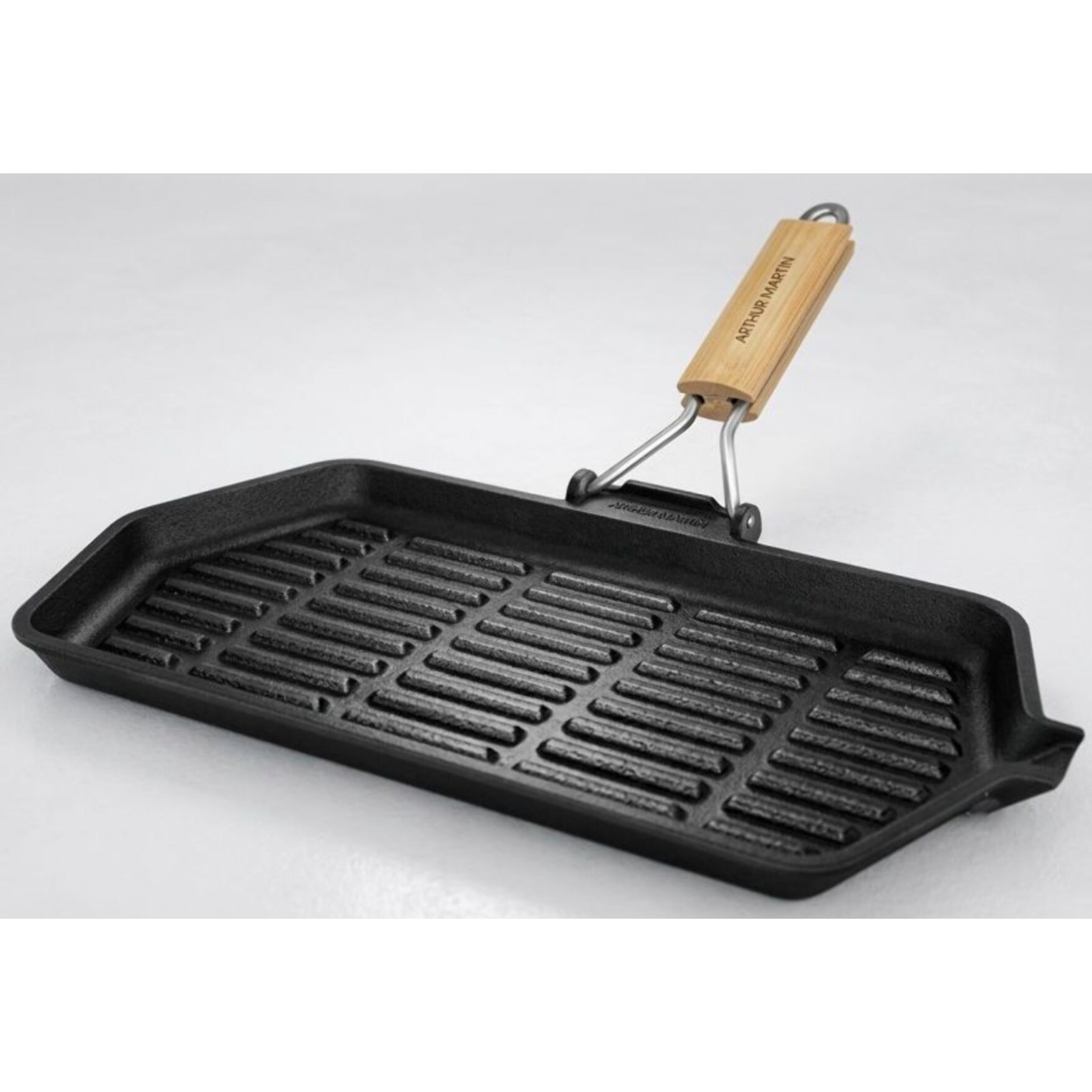 Poêle Grill poignée en Bois 34cm Fonte d'acier tous feux dont induction four Noir Arthur Martin AM4418