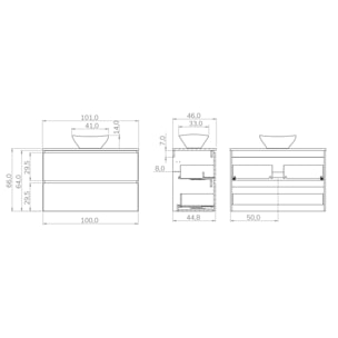 CONJUNTO DE BAÑO YINU | 100 CM BLANCO - SOLOMON | DOS CAJONES | LAVABO SOBRE ENCIMERA | NO INCLUYE ESPEJO | ALDAY