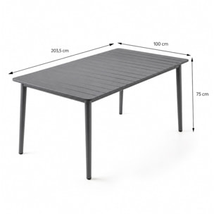 Ensemble table de jardin 200 cm et 8 fauteuils gris foncé effet rotin BRADDON