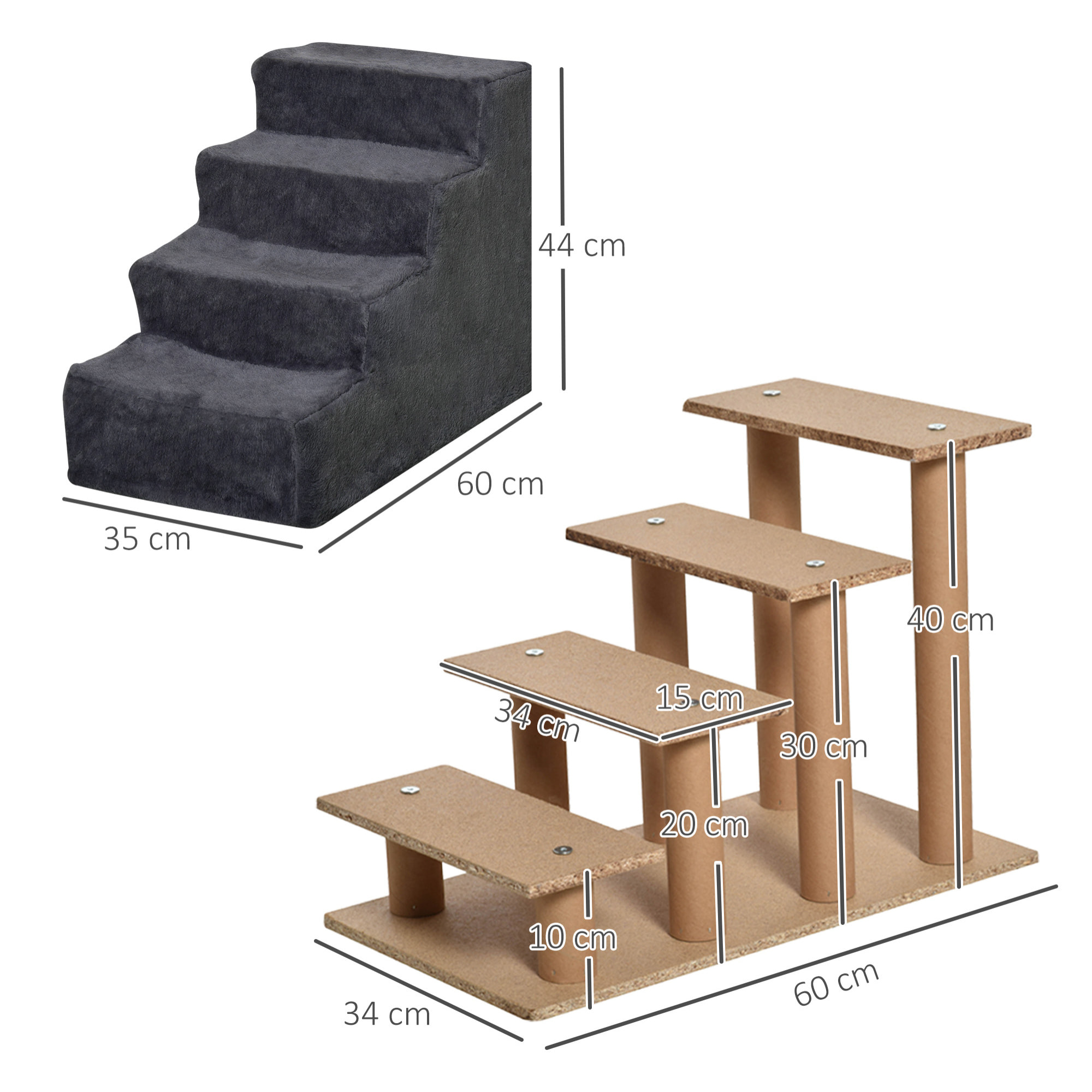 Escalera para Perros de 4 Peldaños Escalera para Mascotas con Funda Extraíble y Lavable para Cama Sofá 60x35x44 cm Gris Oscuro