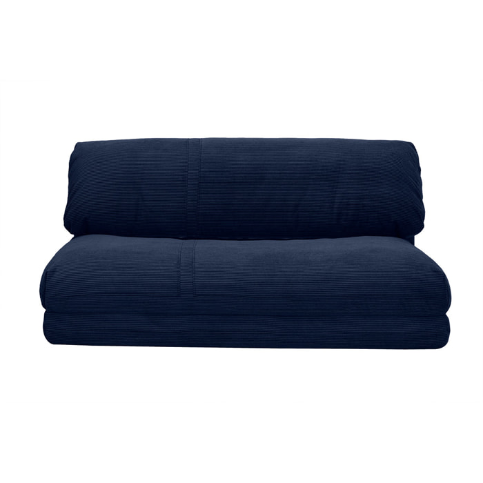 Chauffeuse convertible 2 places en tissu velours côtelé bleu foncé SPENCER