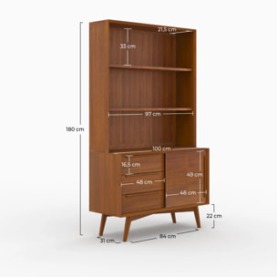 Etagère 3 niveaux, 3 tiroirs et 1 porte en teck - Waya