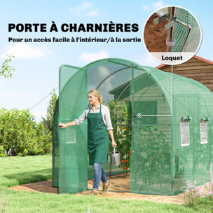 Serre tunnel de jardin 6m² porte et 8 fenêtres bâche PE 140 g/m² vert