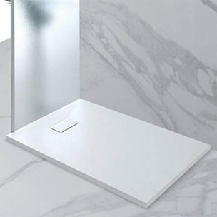 Piatto Doccia Spessore 2.6 Cm In Resina SMC Effetto Pietra Stone Ardesia Antiscivolo Filopavimento Riducibile Con Griglia Copertura 90 x 120 cm Bianco
