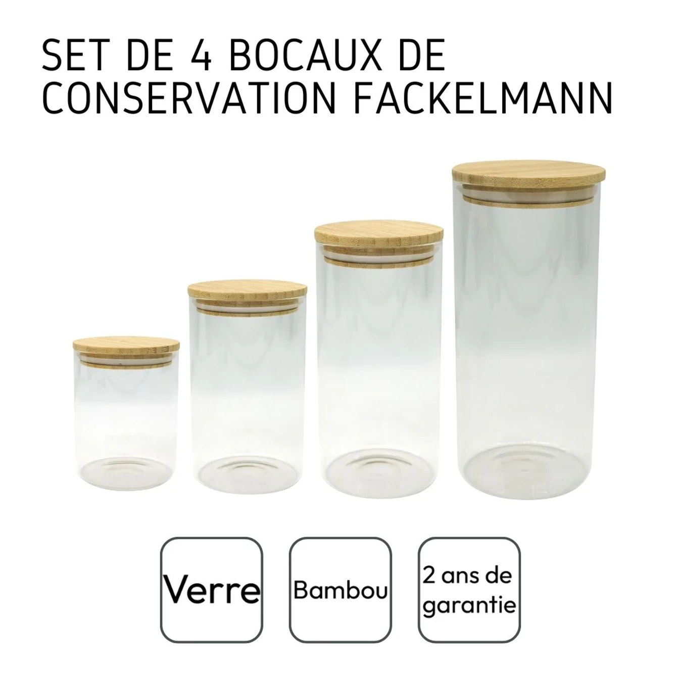 Set de 4 boîtes de conservation en verre avec couvercle en Bambou Fackelmann Eco Friendly