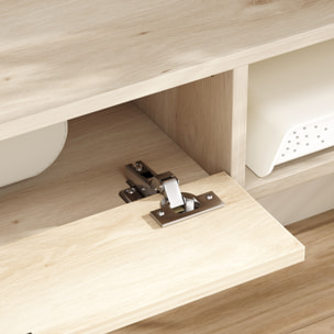 Mueble de TV Suspendido, Mueble de TV para Salón con Cajón Abatible, 2 Estantes Abiertos, Gestión de Cables, Estilo Moderno, para Televisión 60 Pulgadas, 140x24x16 cm, Madera Natural