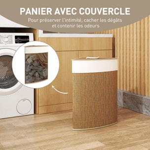 Panier à linge d'angle bambou 55L déhoussable lavable marron