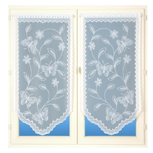 Paire de vitrages base découpée dentelle papillons - Blanc