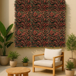 Well home jardín vertical artificial, panel de seto 100x100cm, para decoración interior y exterior - flores rojas realistas