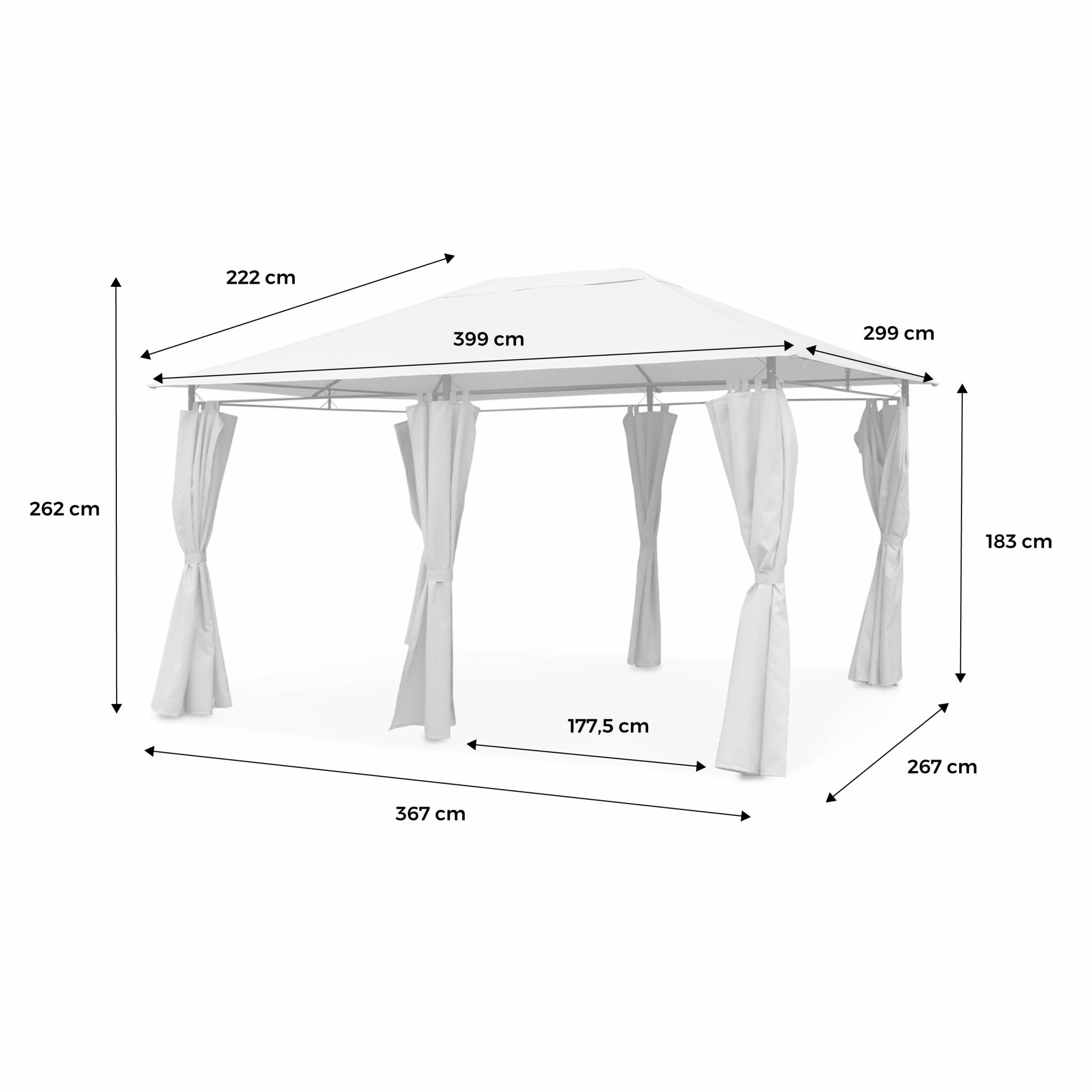 Tonnelle 3x4 m - Divio - Toile beige - Pergola avec rideaux. tente de jardin. barnum. chapiteau. réception