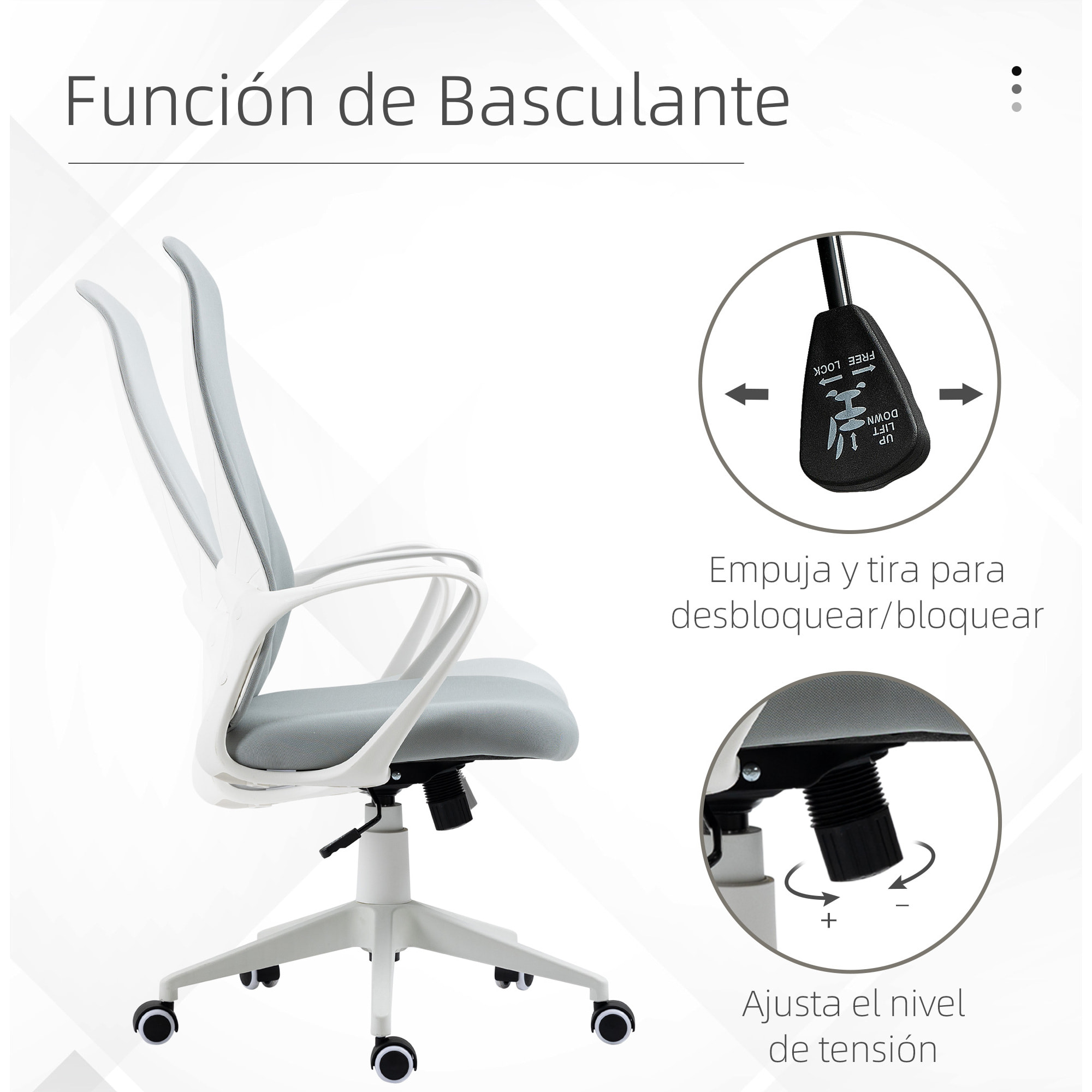 Silla de Oficina Giratoria Silla de Escritorio Juvenil con Altura Ajustable Función de Basculante Reposabrazos y Respaldo Alto 62x56x110-119,5 cm Gris