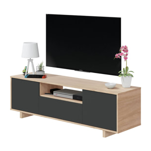 Mobile porta TV Visalia, Credenza per televisione da soggiorno, Supporto TV a 3 ante, Credenza bassa, cm 150x41h46, Rovere