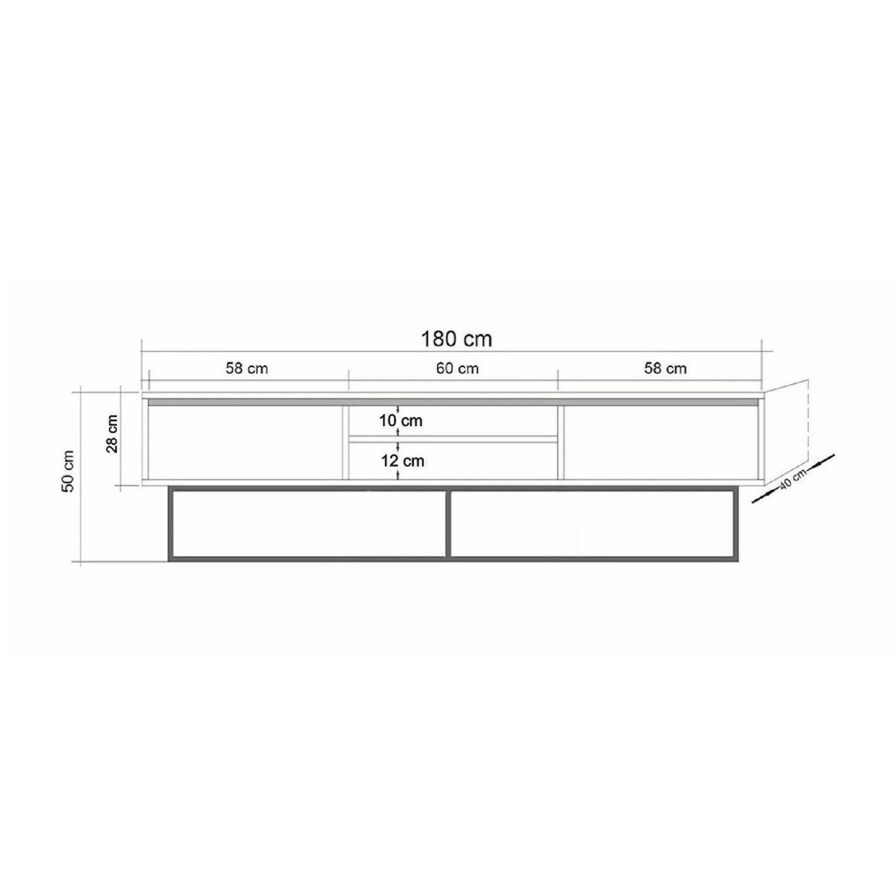 Mobile porta TV Corinna, Credenza da soggiorno, Armadio basso per TV, Base parete attrezzata, 180x40h50 cm, Noce e Nero