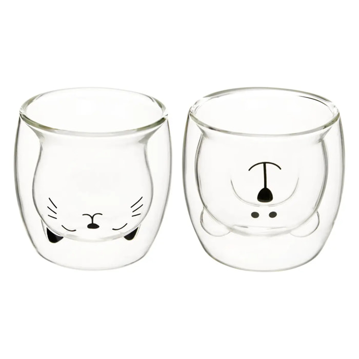 Coffret 2 mugs S animaux 250ml transparent